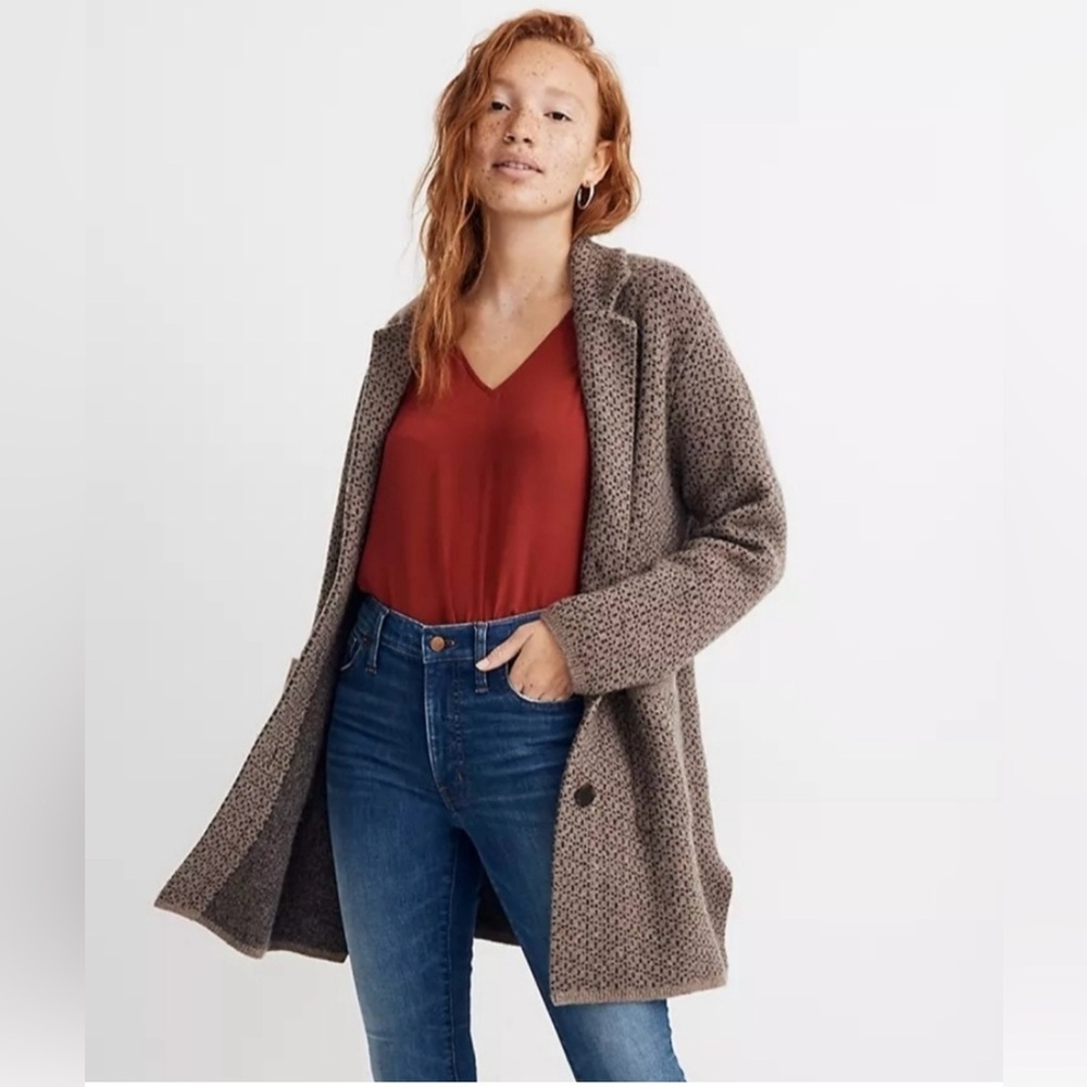 Madewell Brown patterned coat cardigan wool blend warm winter fall cabin core